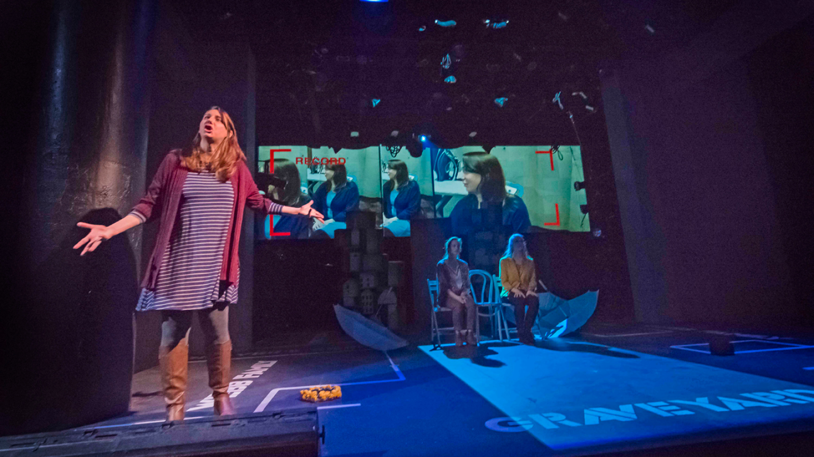 Characters in "Ripe Frenzy" a play by UMD assistant professor of theatre Jennifer Barclay, on stage at New Repertory Theatre in Boston.