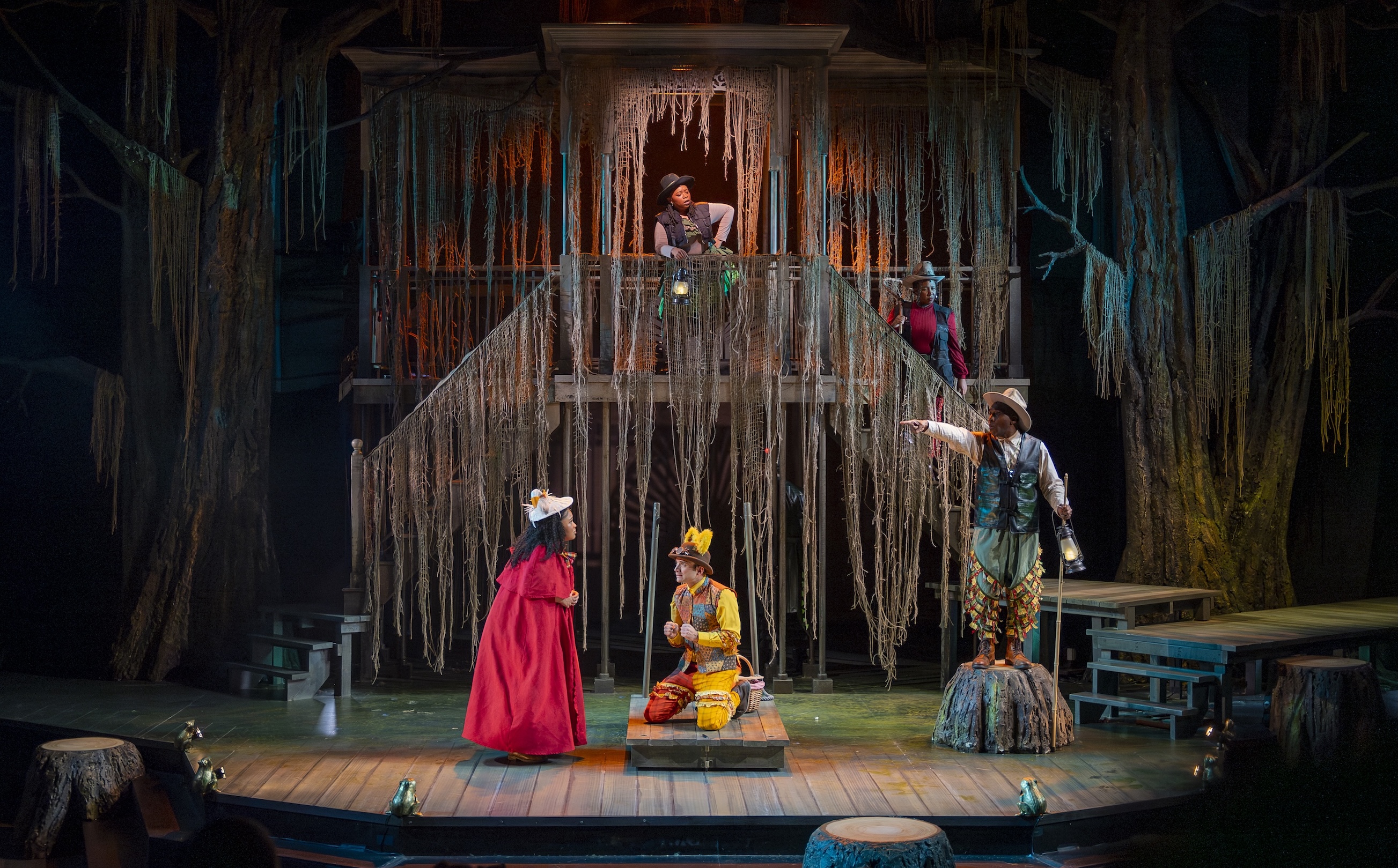 The set of Petite Rouge: A Cajun Red Riding Hood at Imagination Stage. Set design and image provided by Sophia Levy Tepermeister